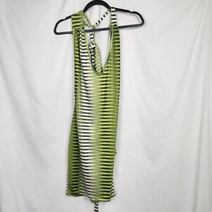 Dazign‎ Womens Striped Dress Draped Halter Neck Mini Size Large Bodycon